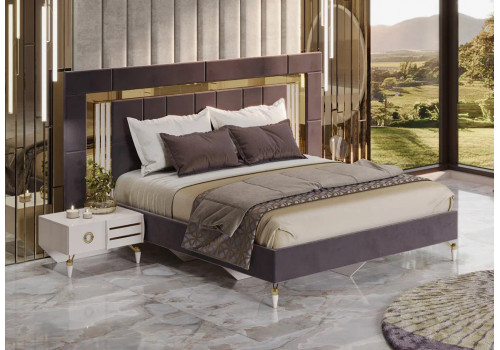 Спальня Тиффани крем золото 4-ств 1,8м велюр серо-бежевый
