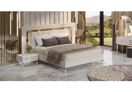 Спальня Тиффани крем золото 4-ств 1,8м велюр молочный