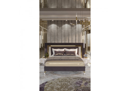 Спальня Тиффани крем золото 4-ств 1,8м велюр серо-бежевый