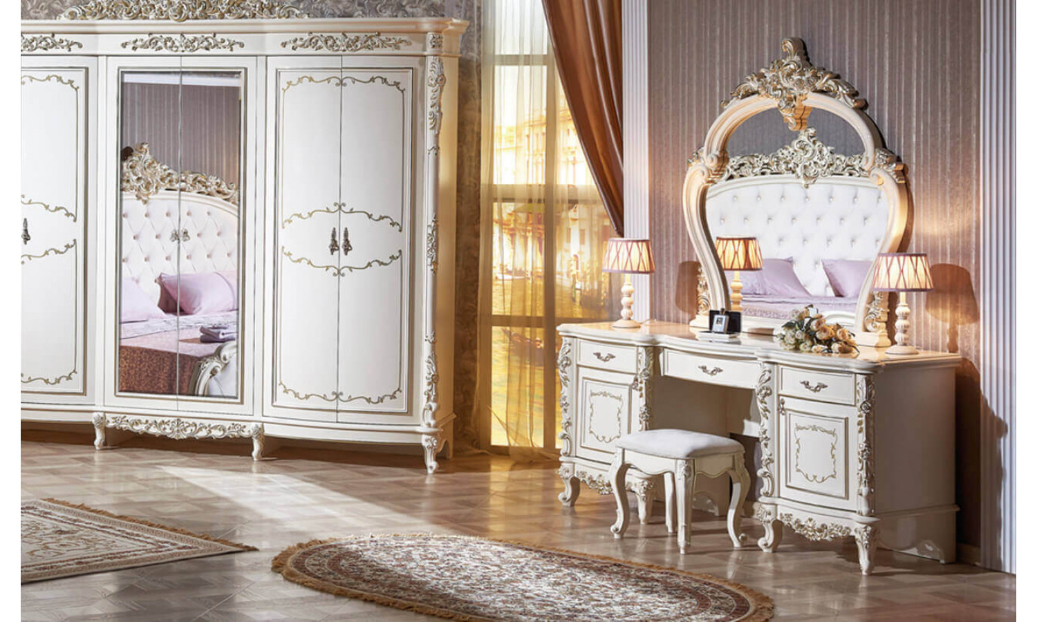Туалетный стол Версаль крем + зеркало + пуф 
