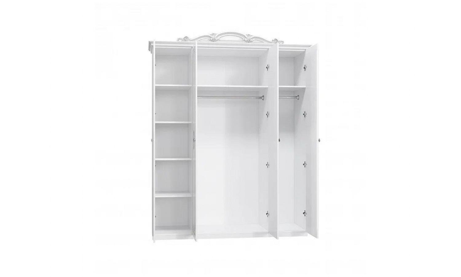 Шкаф 4-х дверный «Грация» белое/серебро