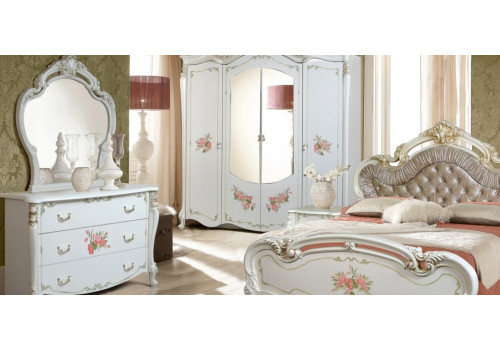 Шкаф 4-х дверный с зеркалами АЛЬБА крем глянец