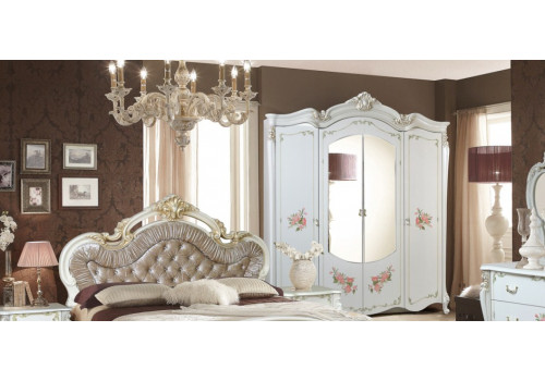 Шкаф 4-х дверный с зеркалами АЛЬБА крем глянец