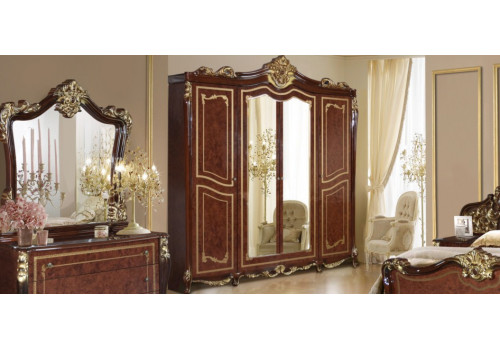 Шкаф 4-х дверный с зеркалами Джоконда орех глянец