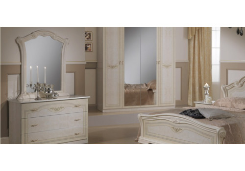 Комод (ДСП) с зеркалом к кровати 1600 ИРИНА Бежевый глянец