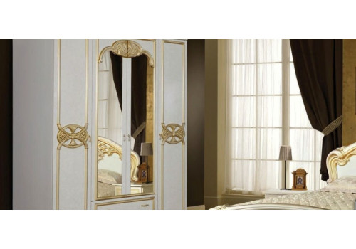 Шкаф 4-х дверный с зеркалами ОЛЬГА беж/золото матовый