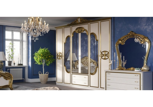 Шкаф 6-и дверный с зеркалами ОЛЬГА беж/золото матовый