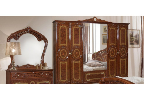 Шкаф 6-и дверный с зеркалами РОЗА Орех глянец