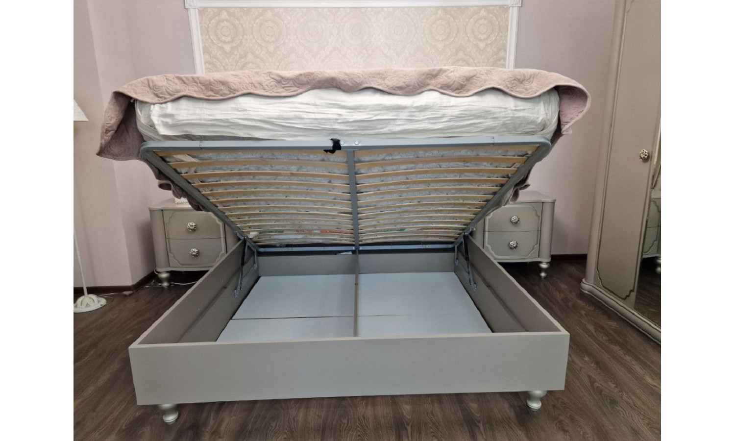 Ящик с подъемным механизмом Лали серый 160х200