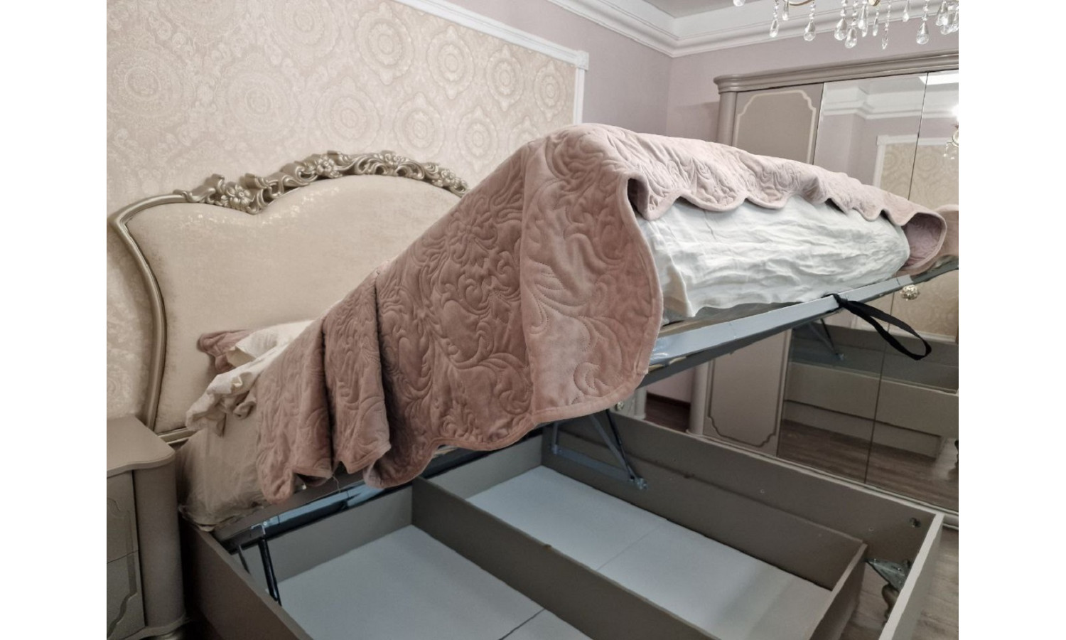 Ящик с подъемным механизмом Лали серый 160х200