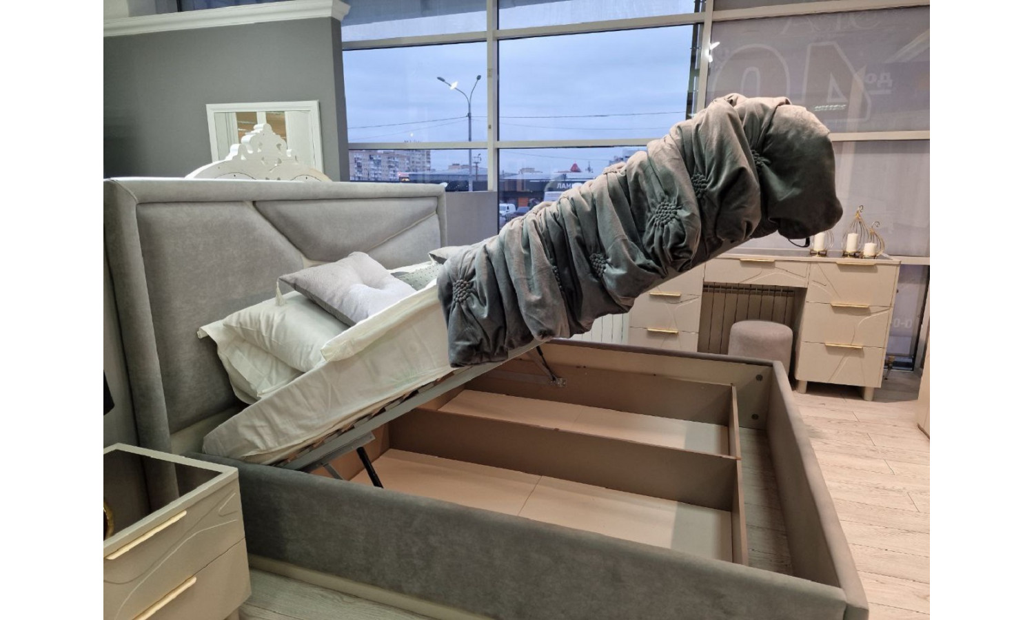 Ящик с подъемным механизмом Лейла серый 180х200