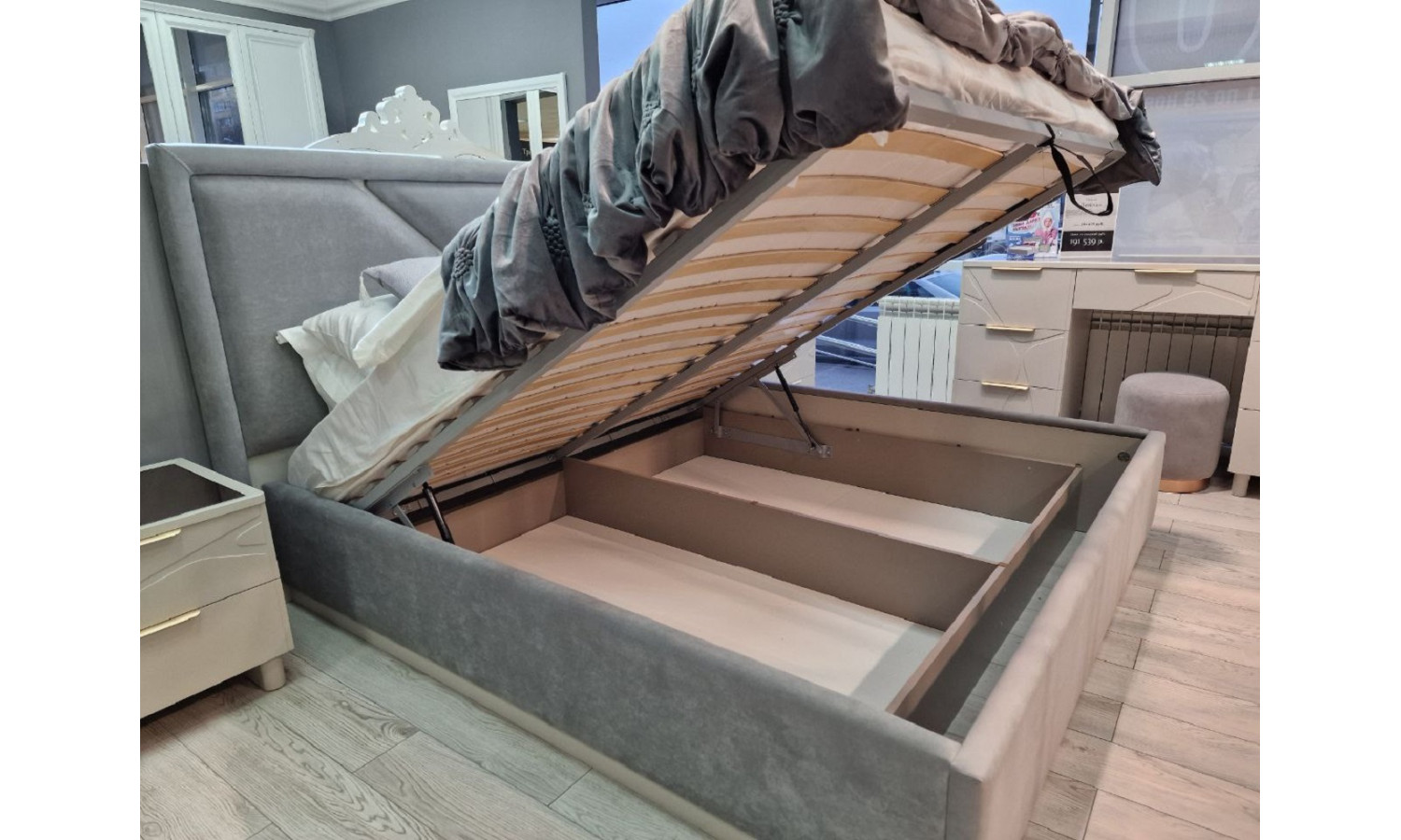 Ящик с подъемным механизмом Лейла серый 180х200