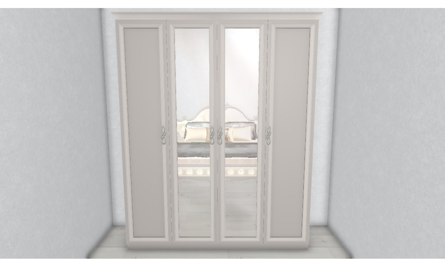 Шкаф Мишель Лайт серый камень 4-ств с зеркалом