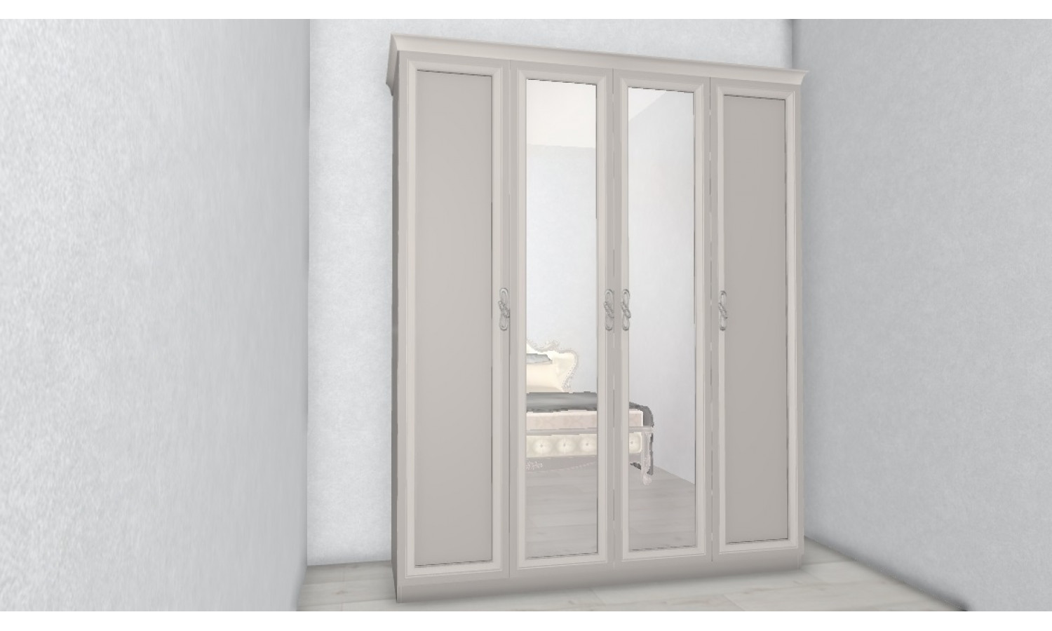 Шкаф Мишель Лайт серый камень 4-ств с зеркалом