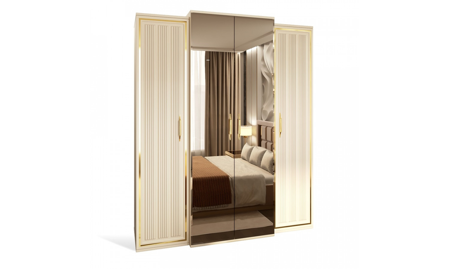 Шкаф Замира бежевый 4-ств с зеркалом