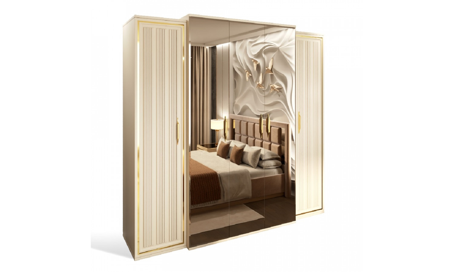 Шкаф Замира бежевый 5-ств с зеркалом купить с доставкой в Москве Шкаф Замира бежевый 5-ств с зеркалом