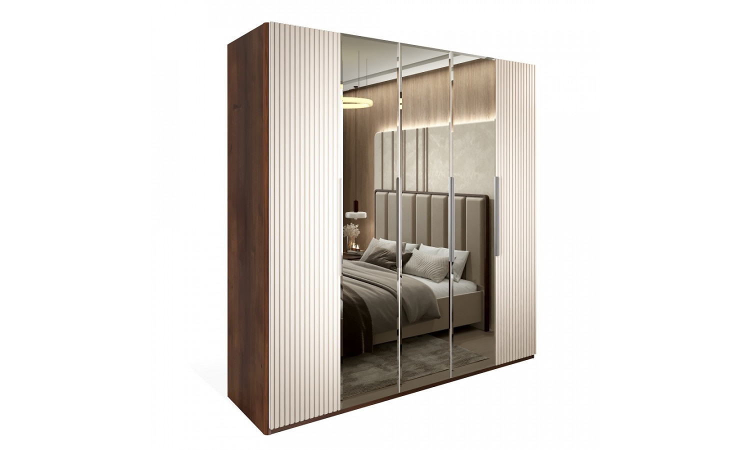 Шкаф Жаклин бежевый 5-ств с зеркалом