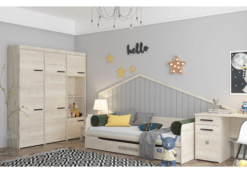 Спальня подростковая Мале дуб галифакс белый, с прикроватной тумбой