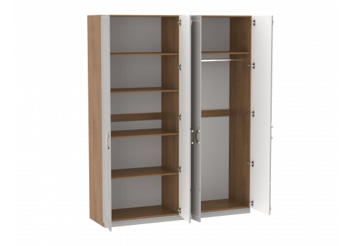 Шкаф 4-дверный Палермо Дуб Каселла коричневый/Экокожа Мокко с декор обкладом и доп. полками