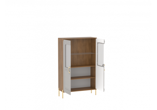 Пенал низкий со стеклом Палермо Дуб Каселла коричневый/Экокожа Мокко