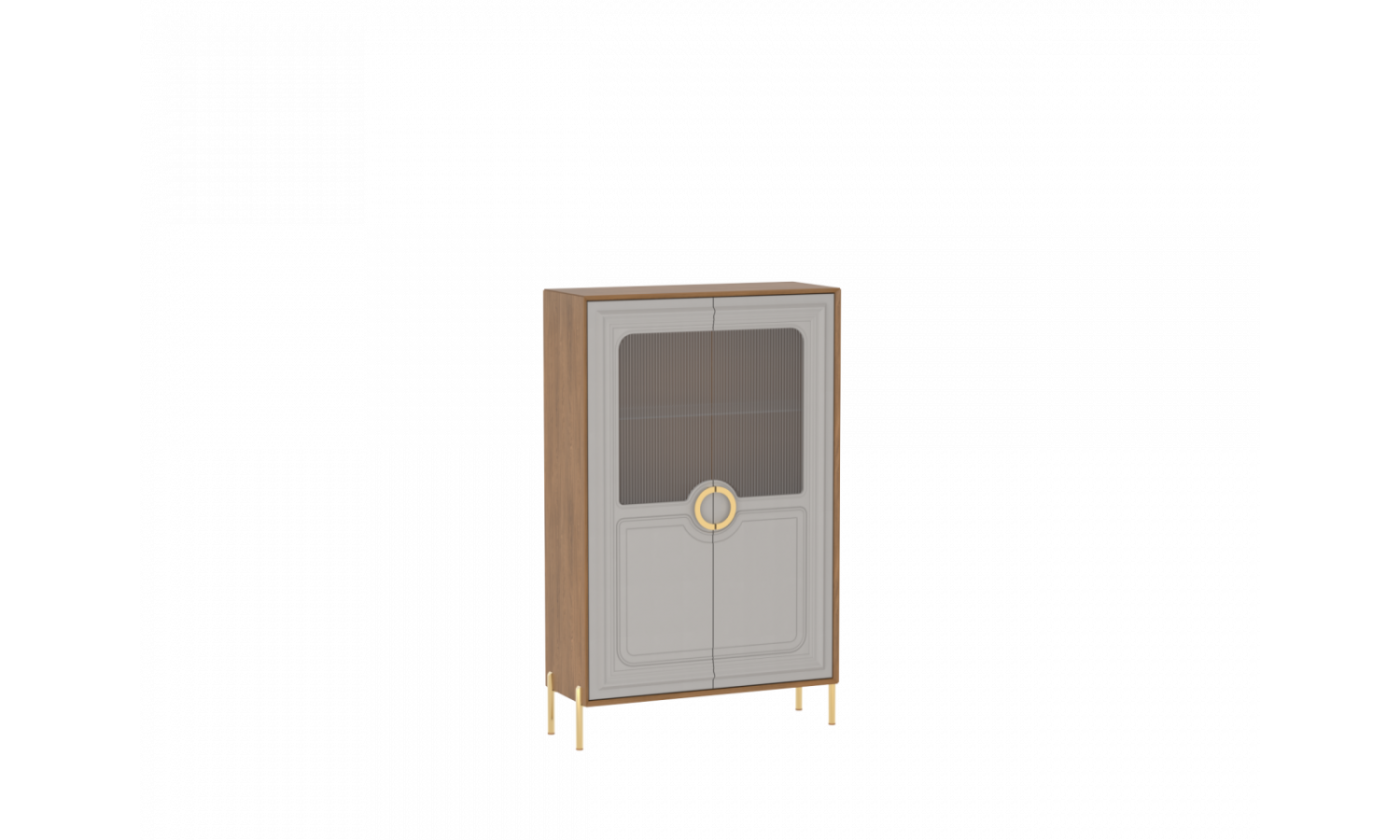 Пенал низкий со стеклом Палермо Дуб Каселла коричневый/Экокожа Мокко