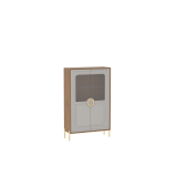 Пенал низкий со стеклом Палермо Дуб Каселла коричневый/Экокожа Мокко