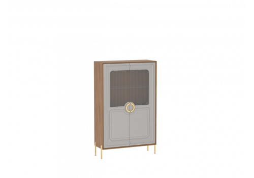 Пенал низкий со стеклом Палермо Дуб Каселла коричневый/Экокожа Мокко