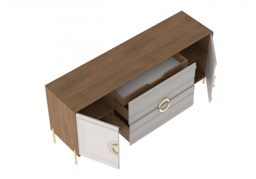 Комод широкий, Палермо Дуб Каселла коричневый/Экокожа Мокко