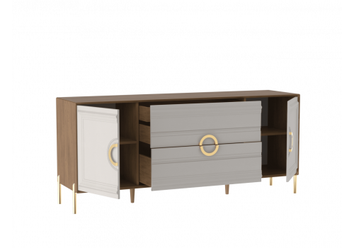 Комод широкий, Палермо Дуб Каселла коричневый/Экокожа Мокко