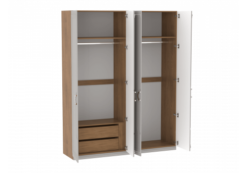 Шкаф 4-дверный Палермо Дуб Каселла коричневый/Экокожа Мокко с декор обкладом и доп. ящиками