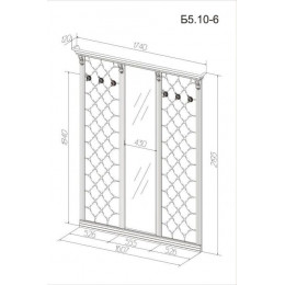 Вешалка с 6 крючками и зеркалом Б5.10-6 Орех/Бежевый