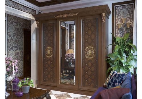 Шкаф-купе  Классика  3-ств. с зеркалом, золотая патина Б8.72-3 орех