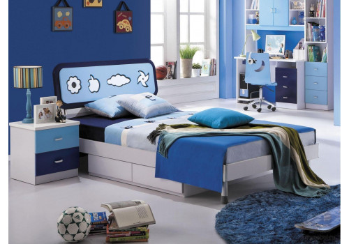 Спальня MK-4621-BL (кровать/МК-4600, тумбочка/МК-4601) 0х0х0 Синий/Белый