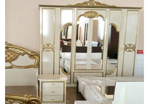 Шкаф 6-и дверный с зеркалами ОЛЬГА беж/золото