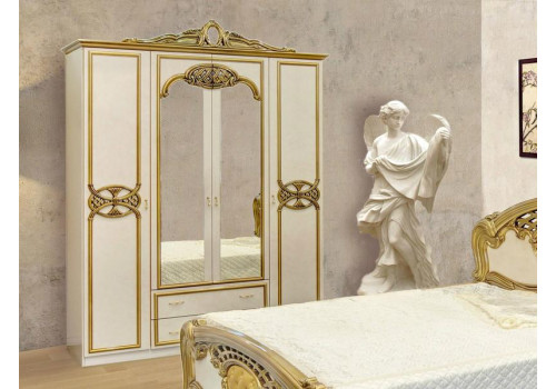 Шкаф 4-х дверный с зеркалами ОЛЬГА беж/золото