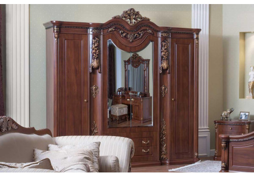 Шкаф 4-дверный ГАБРИЭЛЛА GABRIELLA 8080, орех с золотом