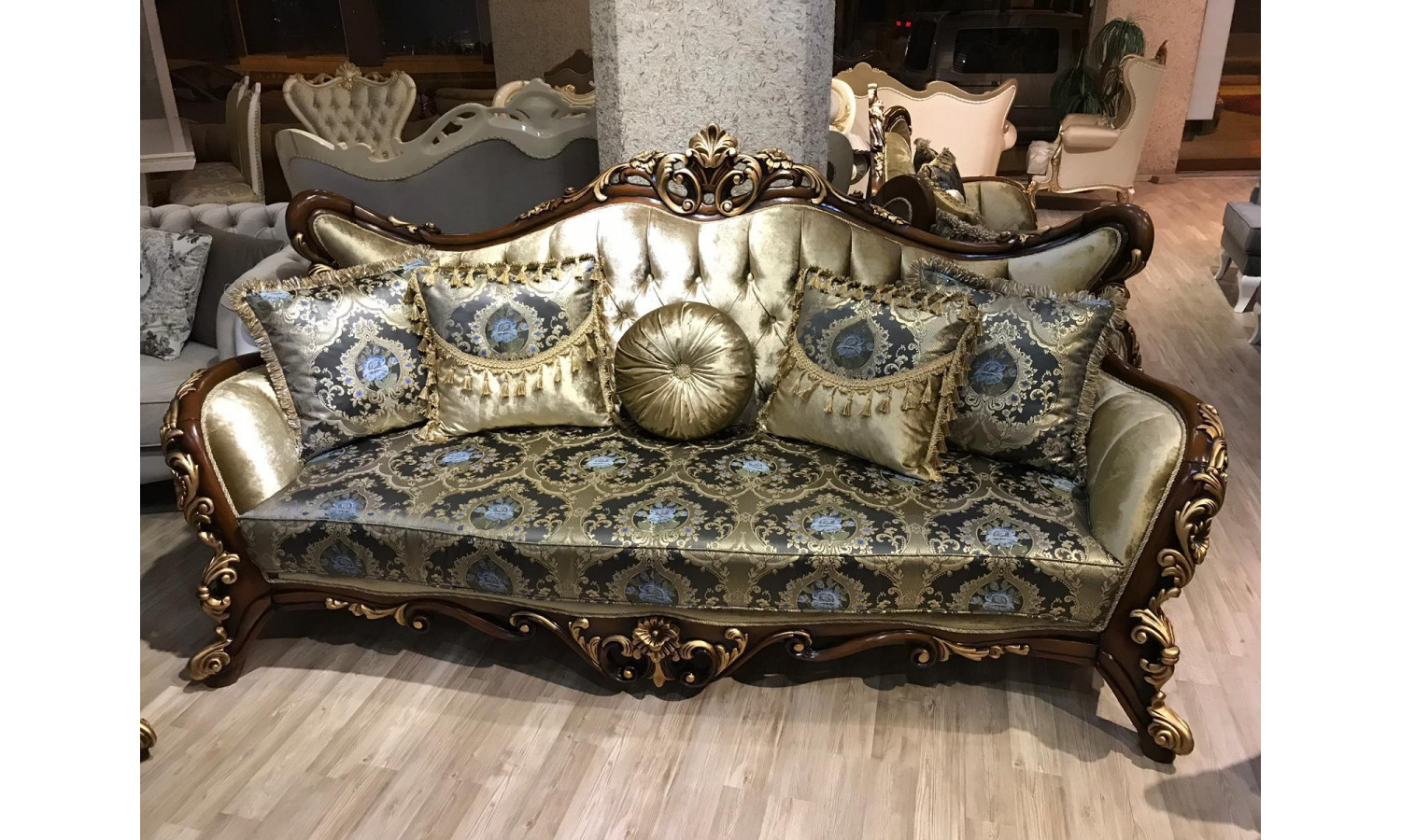 Комплект мягкой мебели ОНУР ONUR, орех с золотом, ткань - с синими цветами