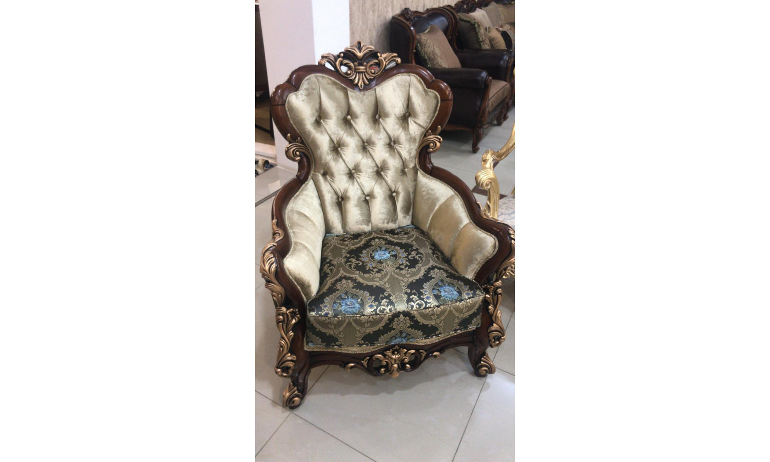 Комплект мягкой мебели ОНУР ONUR, орех с золотом, ткань - с синими цветами