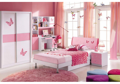 Спальня MK-4619-PI (кровать/МК-4605, тумбочка/МК-4606, шкаф/МК-4607) 0х0х0 Розовый/Белый
