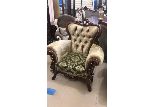 Комплект мягкой мебели СУЛТАН SULTAN, орех с золотом, ткань - беж+зеленый