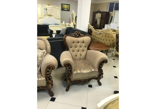 Комплект мягкой мебели СУЛТАН SULTAN, орех с золотом, ткань - беж золотистый