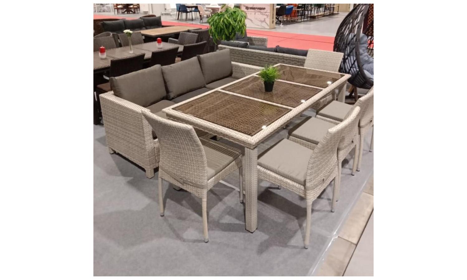 Комплект плетеной мебели T365/S65/Y380C-W85 8PCS Latte (8+1) + подушки