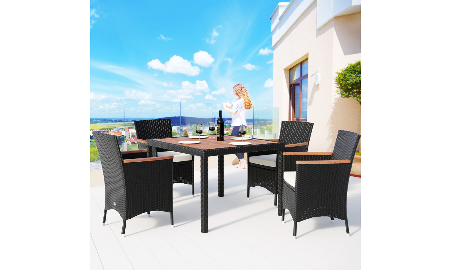 Комплект плетеной мебели  AFM-440 90x90 4Pcs Black (4+1)