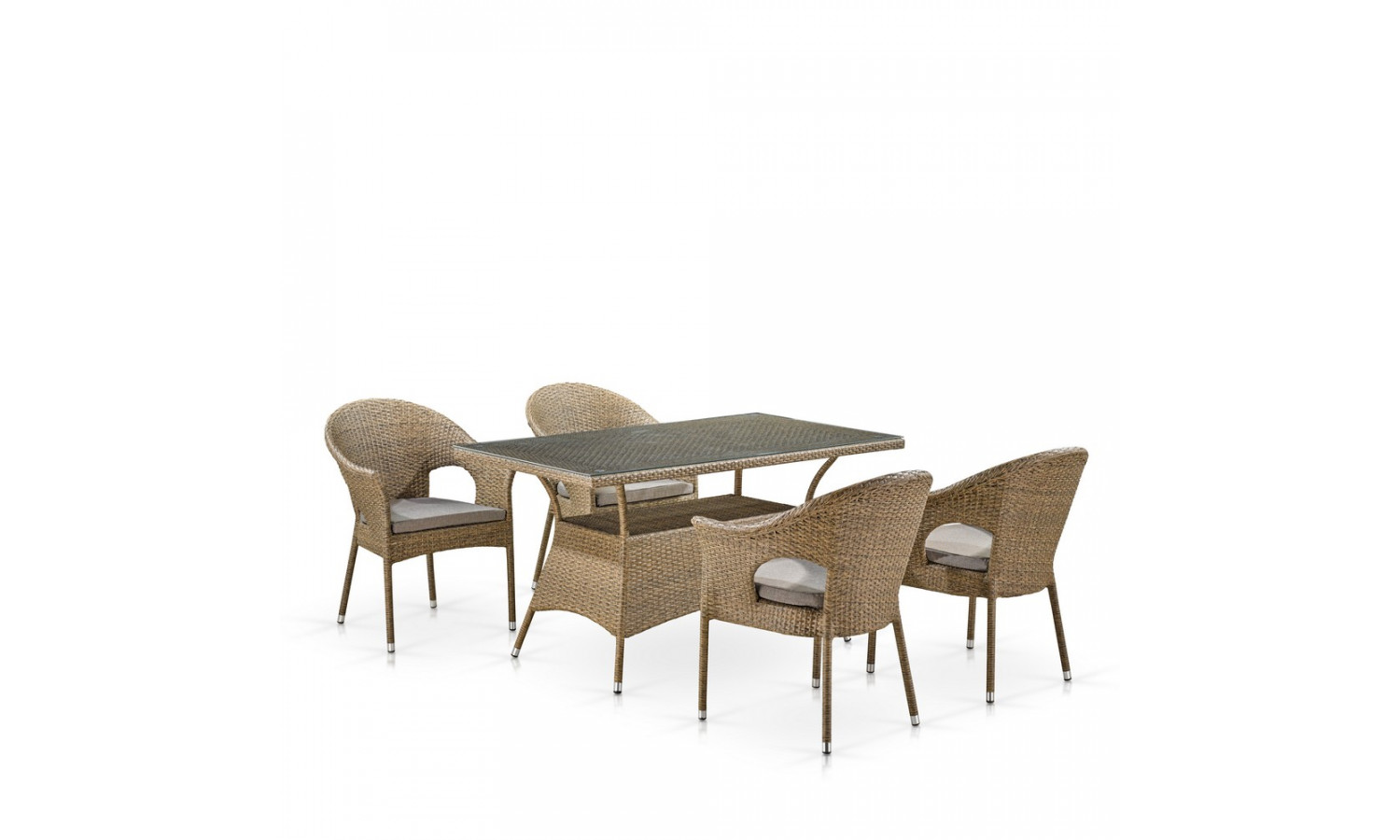 Обеденный комплект плетеной мебели T198B/Y79B-W56 Light Brown (4+1)