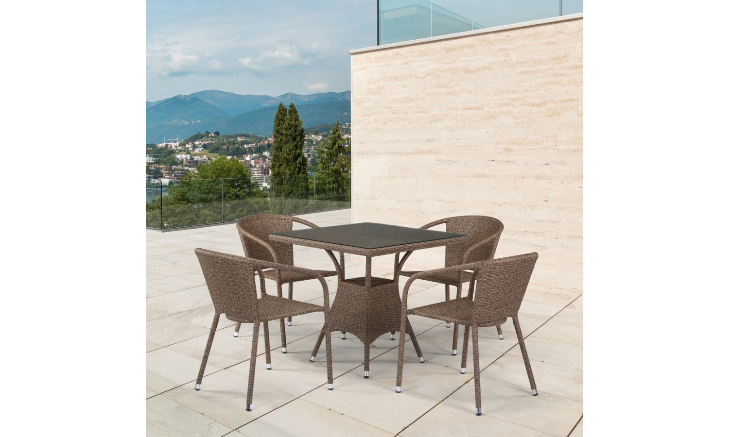 Комплект мебели из иск. ротанга T197BT/Y137C-W56 Light brown (4+1)
