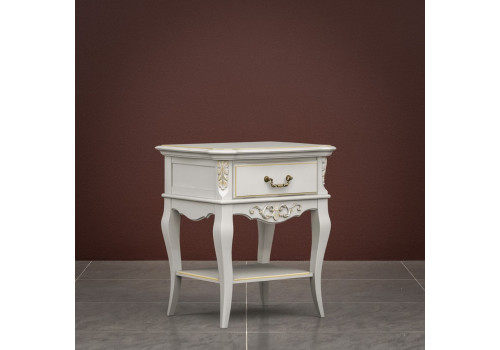 Тумба прикроватная 1 ящик Тиволи, Молочный/Патина Золото