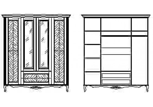 Шкаф 4 дверный с зеркалами Неаполь, Янтарь
