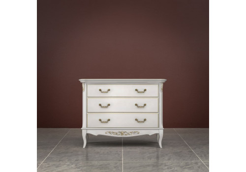 Комод 3 ящика Тиволи, Молочный/Патина Золото