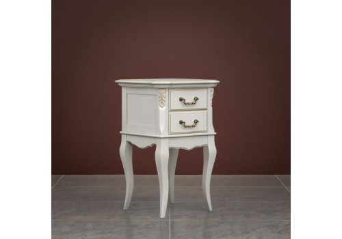 Тумба придиванная узкая 2 ящика Тиволи, Молочный/Патина Золото