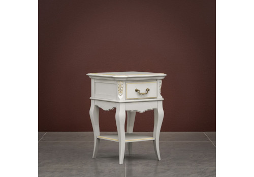 Тумба прикроватная узкая 1 ящик Тиволи, Молочный/Патина Золото
